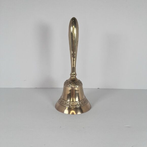 Solid Brass Bell 7” Tall Carved With Flowers - Picture 1 of 9